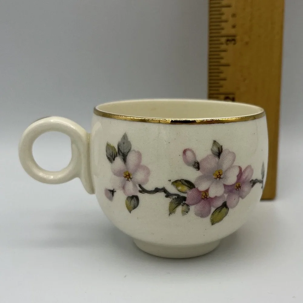 Vintage Homer Laughlin Demitasse Cup Saucer Eggshell Dogwood Floral Gold USA‎